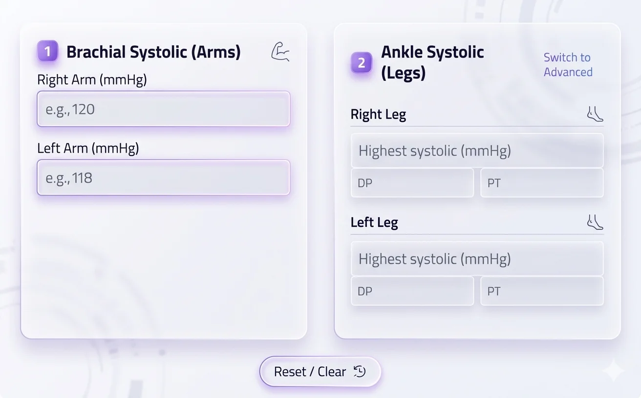 ABPI Calculator (Ankle Brachial Pressure Index Tool)